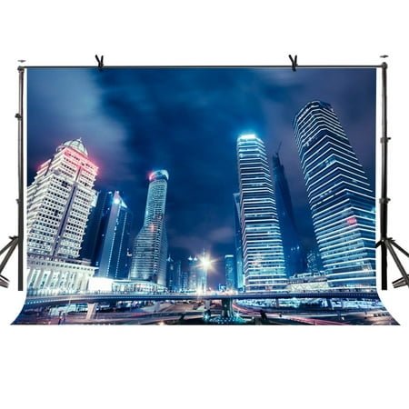 Image of ABPHOTO Polyester 7x5ft City Night Backdrop City Buildings Neon Photography Background and Studio Photography Backdrop Props