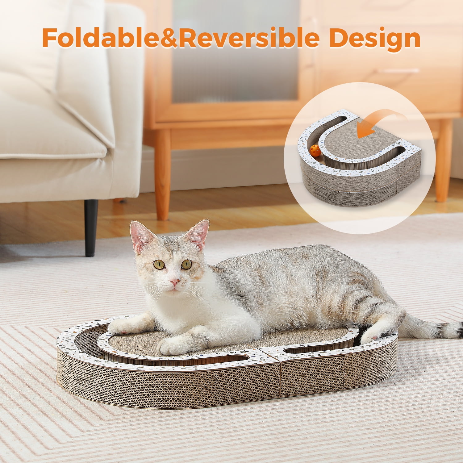 Pefilos 22" Cat Scratcher Cardboard Bed Bone with Ball Toy, Double-Sided Durable, Cat Scratching Pads Cat Scratch, Brown