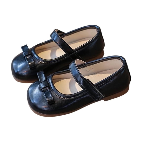 IVEYRTF Girls Casual Slip On Shoes with Bow Print Closed Toe Moccasins for School and Play Comfortable Everyday Footwear for Girls Princess Style Shoes for Light Activities(Black,4-4.5 Years)