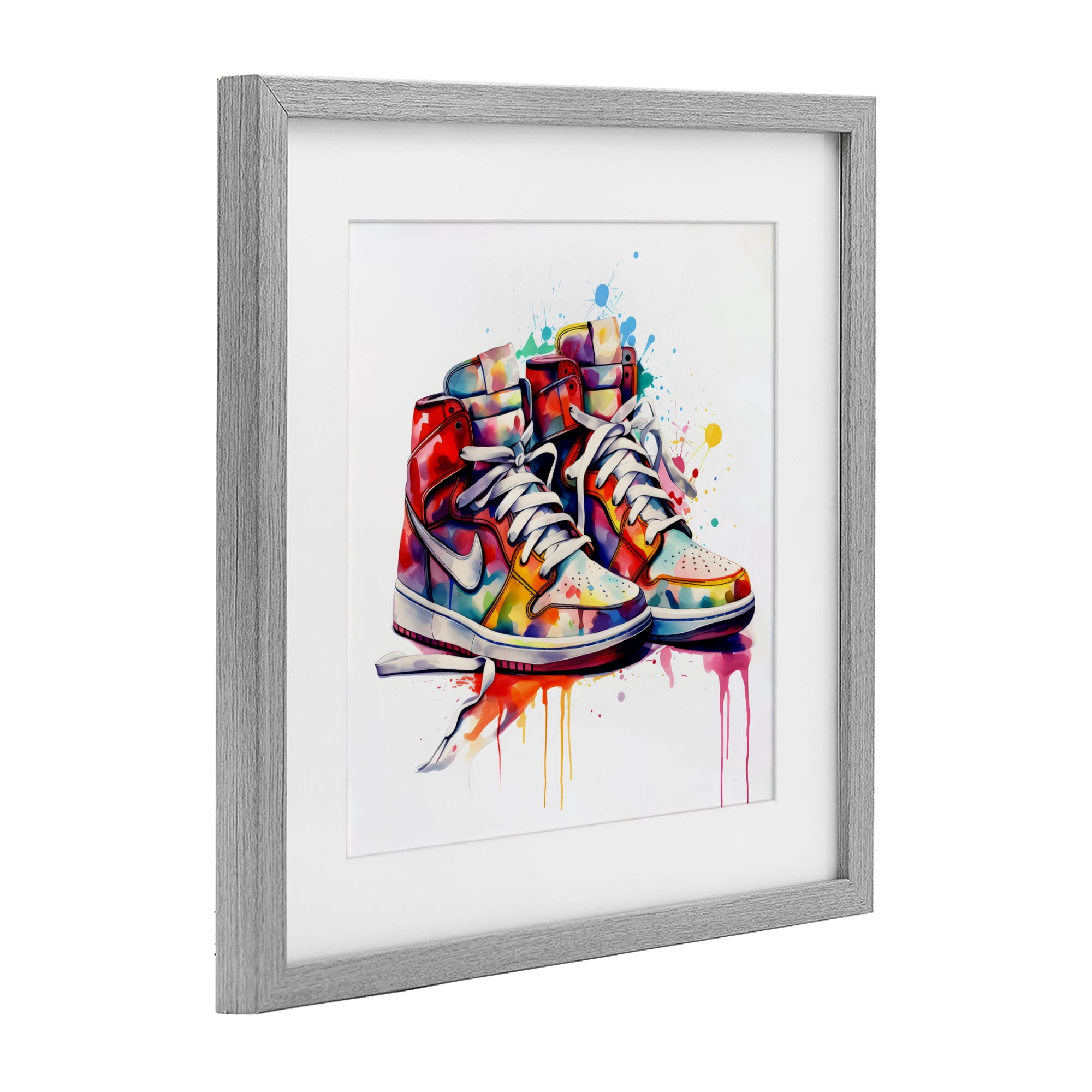 Stupell Industries Sneakers with Watercolor Drip Gray Framed Print Under Glass, design by Creative Studio
