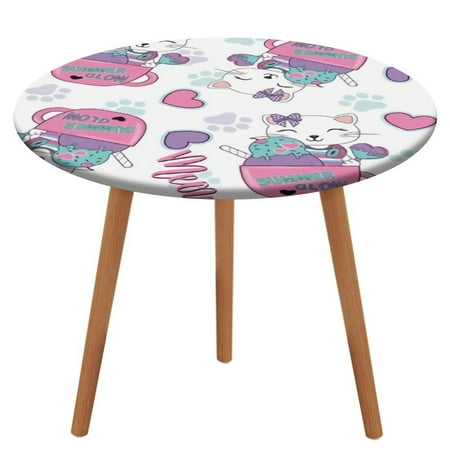 

Bybiment Round Fitted Tablecloth with Elastic Edge Cute Cat Patterns Girl Sleepwear Decorative Tablecloth Table Cover 51 Inch
