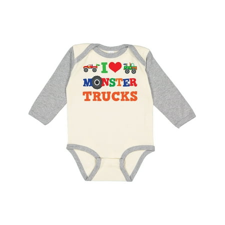 

Inktastic I Love Monster Trucks Boys or Girls Long Sleeve Baby Bodysuit