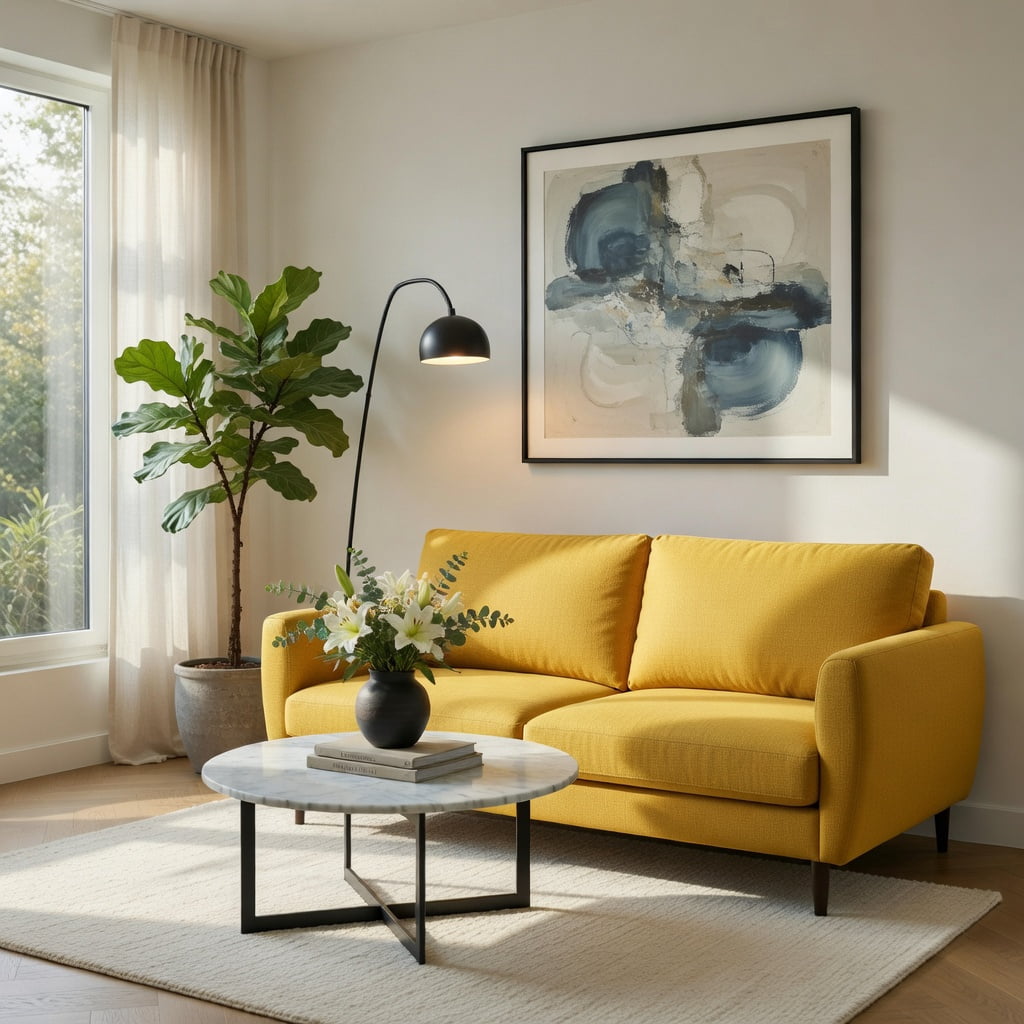 Hommoo 72" Modern Fabric Loveseat Sofa, Solid Wood Frame, High-Density Sponge Cushions, Stain-Resistant Upholstery – Living Room & Bedroom Sofa, Yellow