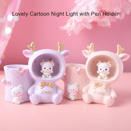 

Wirlsweal Cartoon Night Light Adorable Appearance Soft Lighting Energy-saving Creative Shape Wide Application Decorative Resin Lovely Cartoon Night Light with Pen Holder Home Supplies