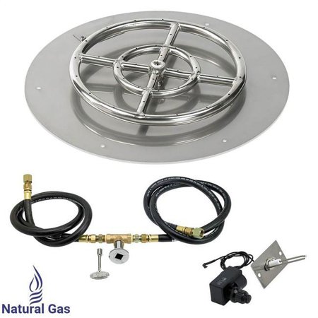 American Fireglass SS-RFPKIT-N-18 18 in. Round Stainless Steel Flat Pan with Spark Ignition Kit - Natural Gas