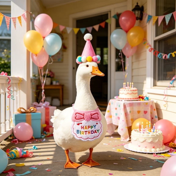 Porch Goose Birthday Hat and Bib Set for 23 Inch Goose Statue, Birthday Party Goose Outfit Decoration, Lawn Goose Accessories for Garden Porch Patio Yard Celebration Display