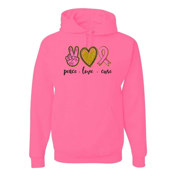 Peace Love Breast Cancer Awareness Breast Cancer Awareness Unisex Graphic Hoodie Sweatshirt, Neon Pink, X-Large