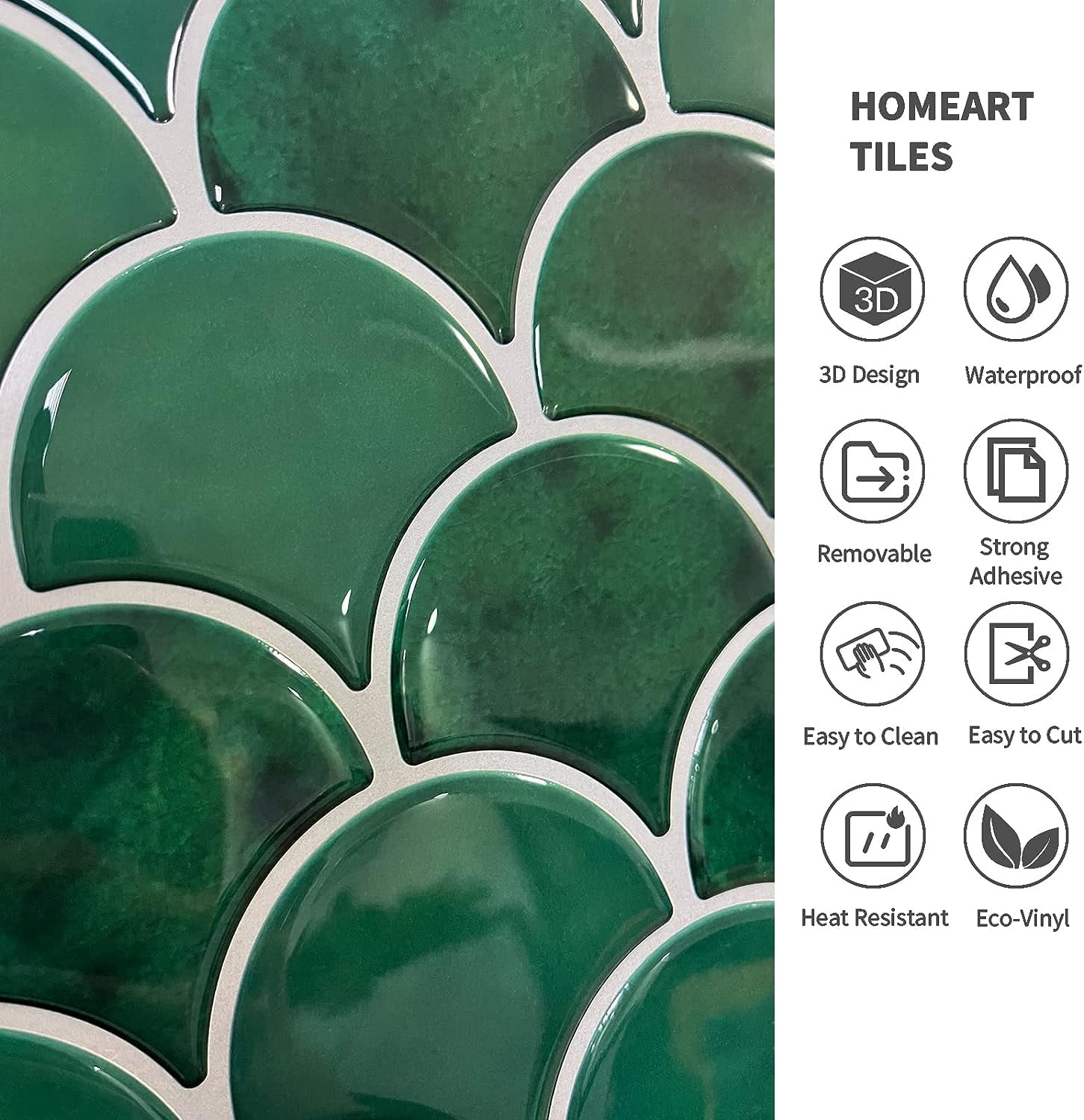 HOMEART Peel and Stick Backsplash Fish Scale Gel Tile, Scallop Stick on Wall Tiles Kitchen Backsplash