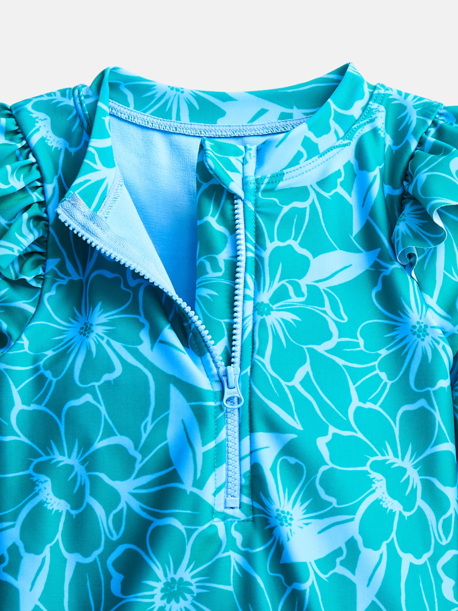 Wonder Nation Baby and Toddler Girls Zip Rash Guard Swimsuit with Long Sleeves, Sizes 12M-5T