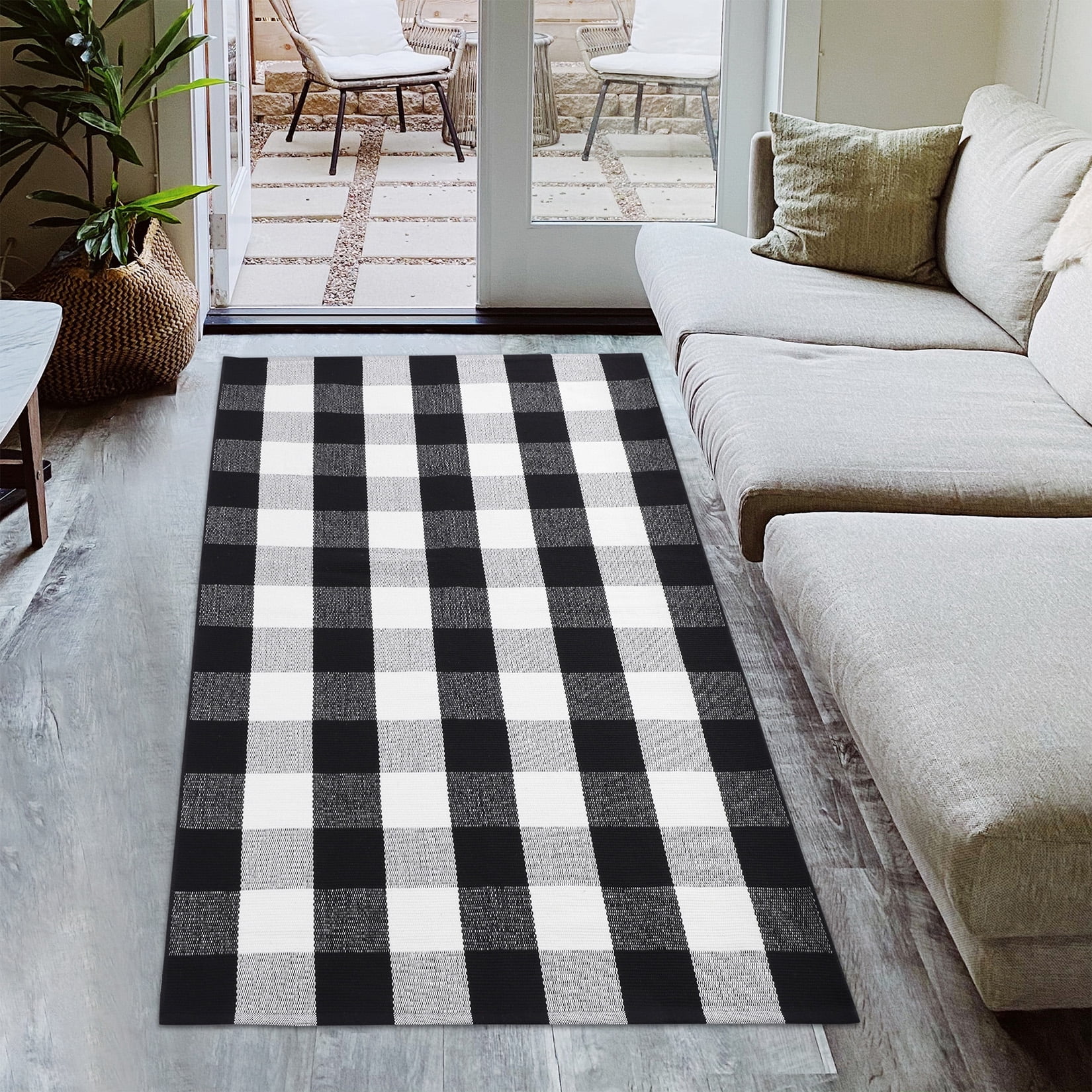 Checkered Area Rug Washable Entry Rug Geometric Plaid Living Room Throw Mat  Non-Slip Soft Bedside