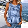 thumbnail image 6 of Xdegoge Women Plaid Double Bow Tie Sleeveless Peplum Top Round Neck Checked Summer Blouse Casual Flare Hem Tunic Shirt Retro Gingham Pattern Tee Tops, 6 of 8