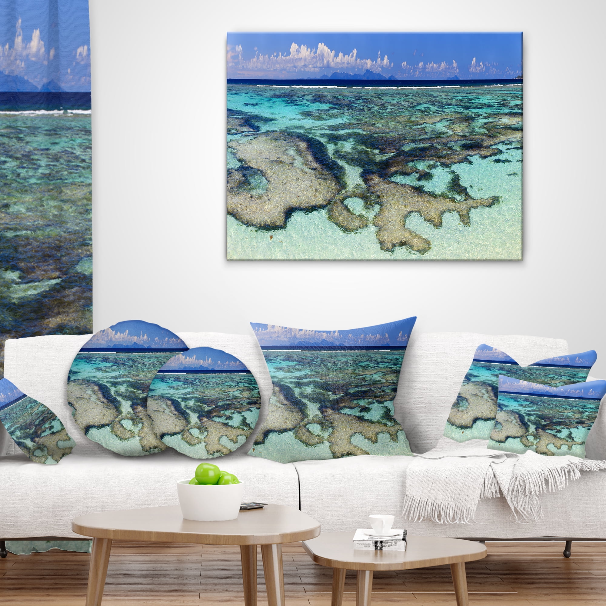 Designart 12" x 20" Blue Polyester Throw Pillow