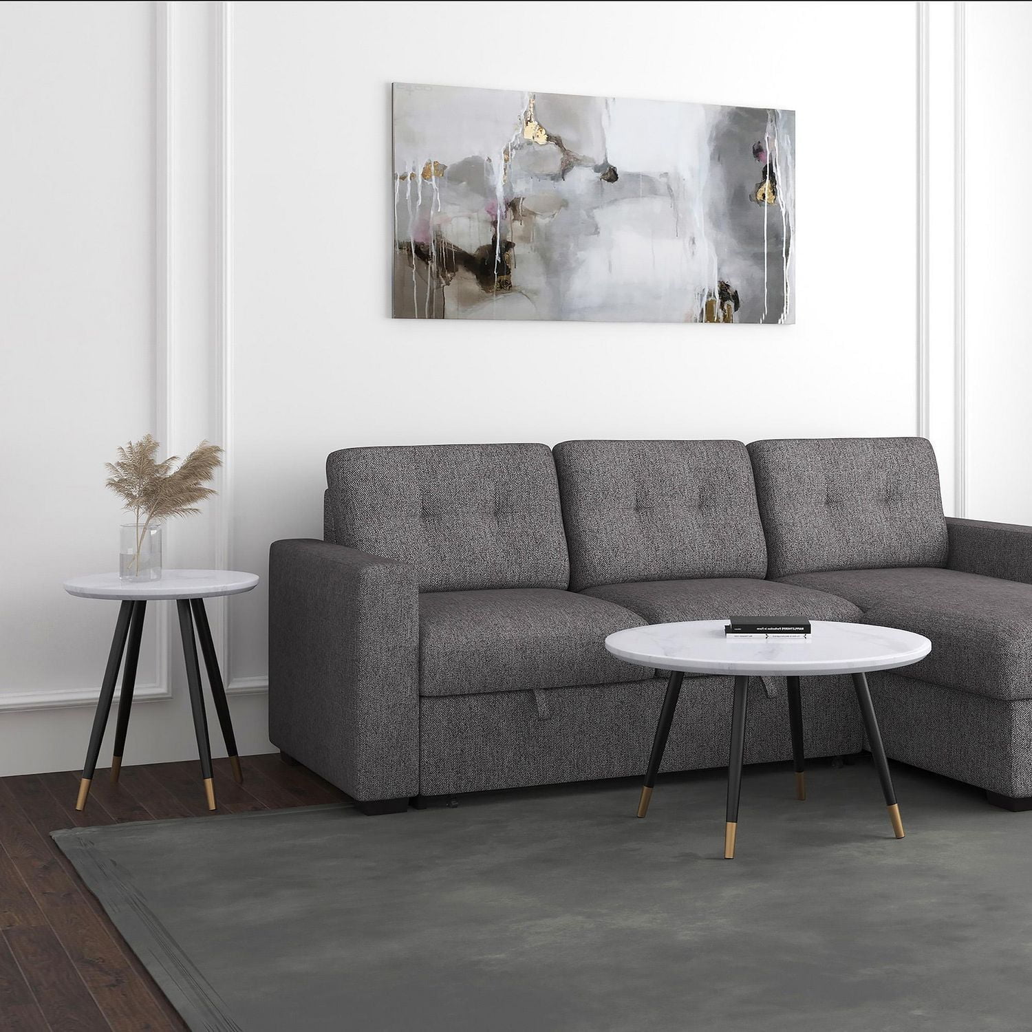 Contemporary Faux Marble Finish Round Accent Table