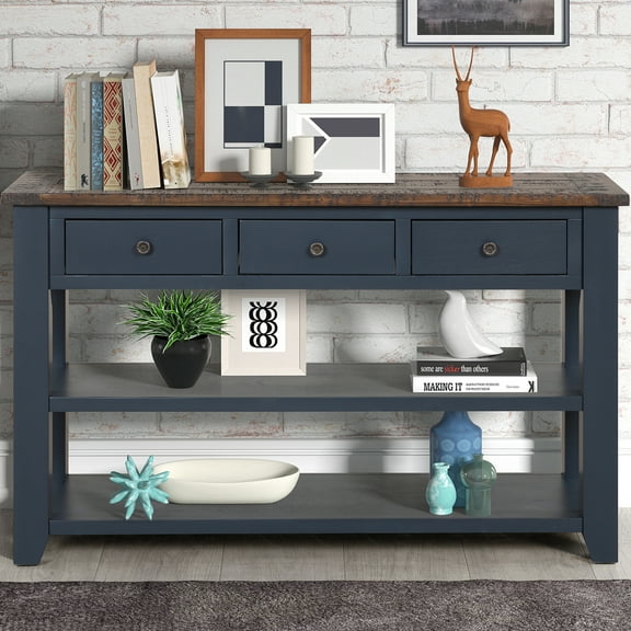 Triple Tree Farmhouse Storage Pine Console Table, Blue