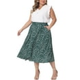 thumbnail image 2 of Agnes Orinda Women's Plus Size Skirts Pleated High Waist Midi Floral Print Skirt with Pockets 2X Dark Green, 2 of 5