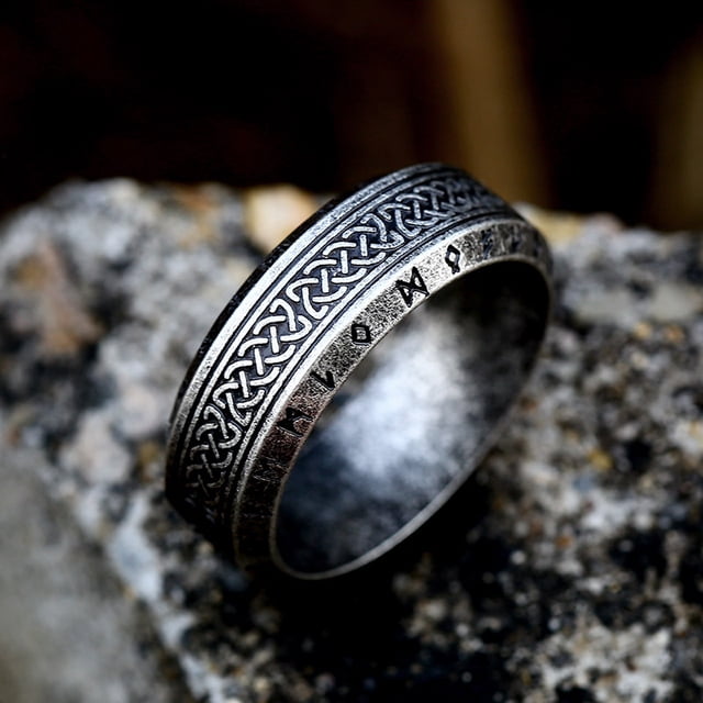 Anillo de acero inoxidable de estilo japonés y coreano, sencillo, de moda, con letras vikingas nórdicas vintage, nudo celta, anillo de acero de titanio