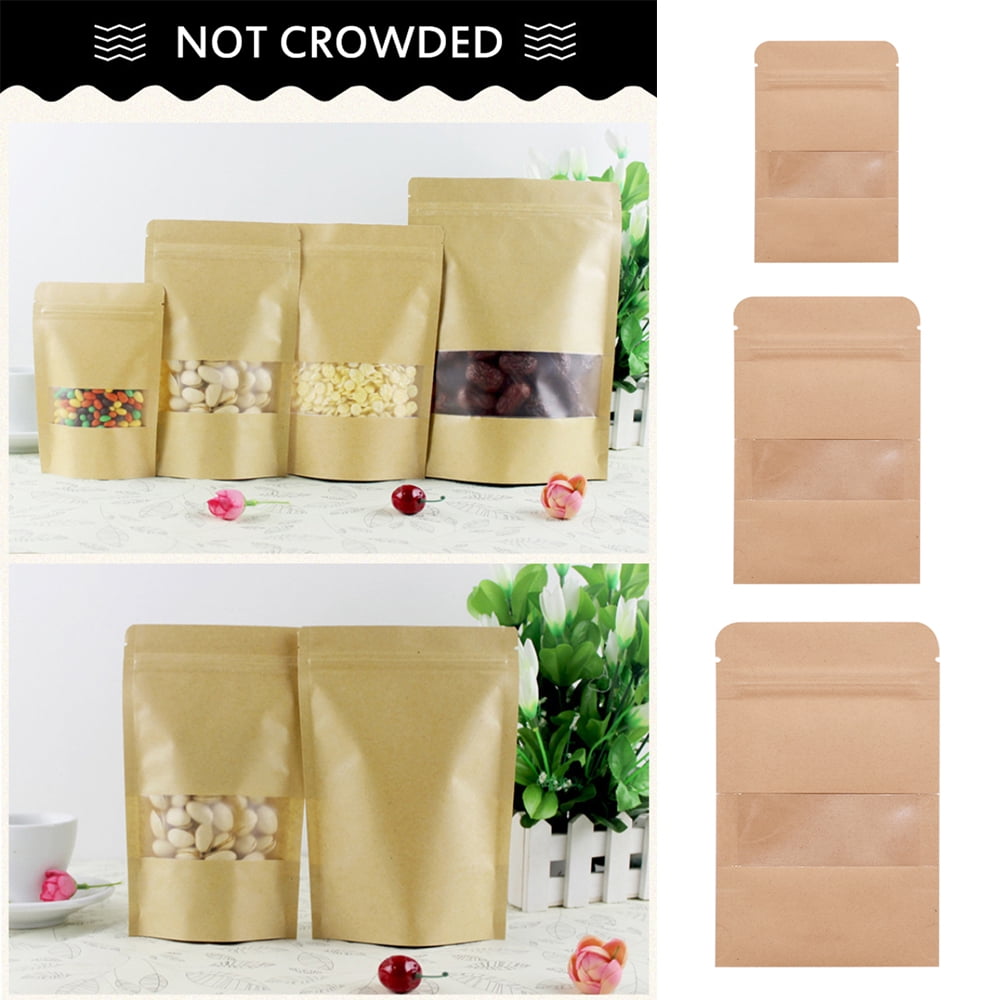 (Price/50 PCS) Muka 50 PCS Kraft Food Storage Pouch Bag Foil Lined Zip Lock  Reusable Stand Up Bags-4oz