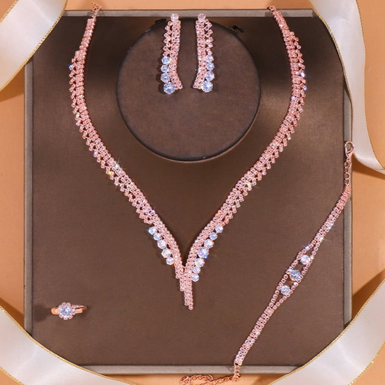 Pink Season 1 Set Women Jewelry Set Luxury Elegant Shiny Full Rhinestones  Inlaid Sparkling Dress Up Gift Simple Bridal Necklace Bracelet Earrings  Ring Set Wedding Supplies - Walmart.com