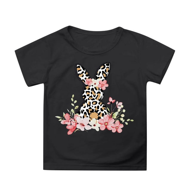HNMKIU Hauts d'Été Décontractés pour Filles Manches Pétales Col Rond T-Shirts pour Enfants pour Pâques Extérieur et Usage Quotidien