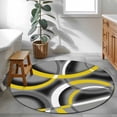 thumbnail image 4 of Round Area Rugs Collection 4 Ft, Yellow Geometric Non-Slip Residential Carpet, Gray Black Retro Abstract Stripes Lines Indoor Crawling Mats Runner Rugs for Living Room/Dining Room/Bedroom, 4 of 8