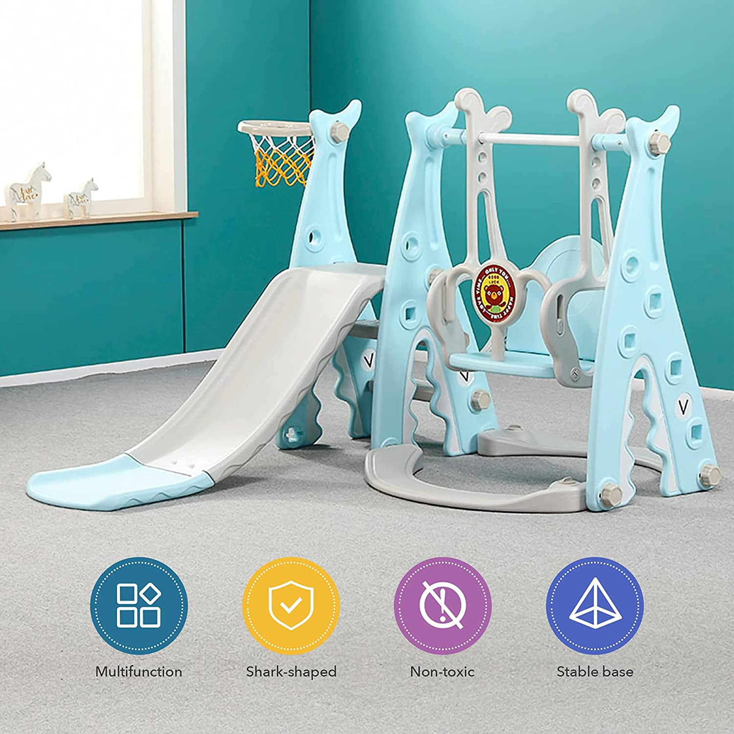 Nukied Toddlers Slide and Swing Set 4 in 1 Kids Freestanding Climber
