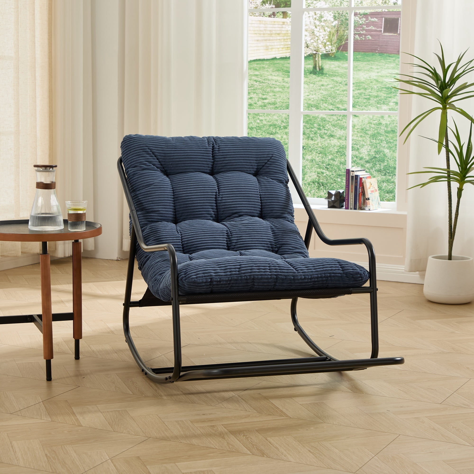 Outdoor Rocking Chair, Comfy Cushion, with Soft Thick Cushion,for Living Room, Bedroom, Reading Room, Black Frame