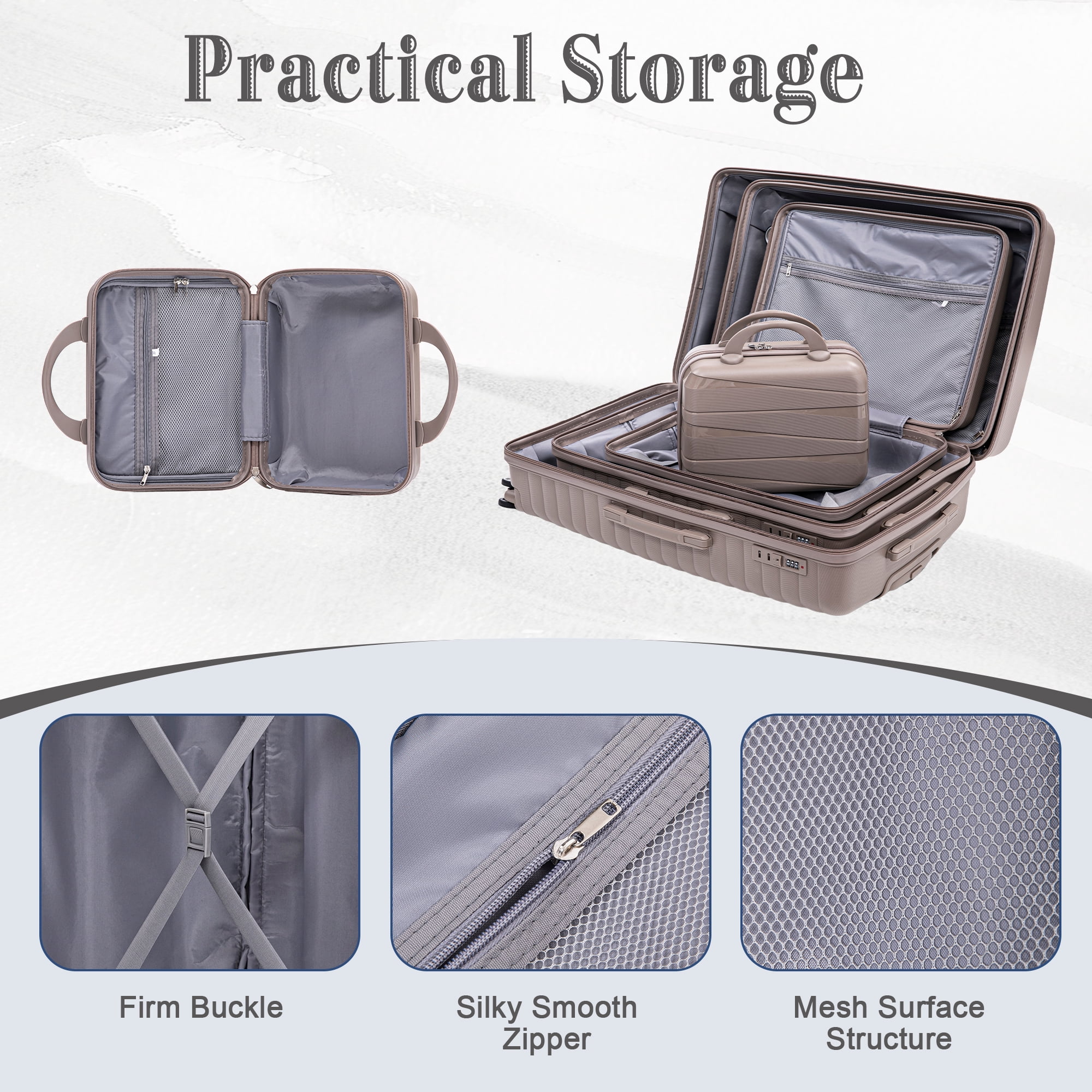 Alvantor 4 Pcs Hardside Luggage Set with Spinner Wheel, Lightweight Suitcase Set Champagne