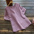 thumbnail image 2 of Gibobby Playera de Manga Corta con Cuello Redondo Camisas sólidas Blusa de manga Tops casuales Primavera Algodón Mujer O-cuello Blusa larga para mujer(Morado,G), 2 of 4
