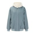 thumbnail image 5 of Baqcunre fleece jacket women Women's Plush And Thickened Lamb Wool Loose Hooded Cotton Jacket On Both Sides Stylish Women Blue,2XL, 5 of 9