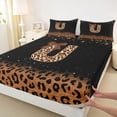 thumbnail image 4 of jejeloiu Classic Leopard Initial U Queen Sheet Sets For Girls,Fashion Glitter Bowknot Monogram Print Bed Set,4 Pieces, 4 of 6