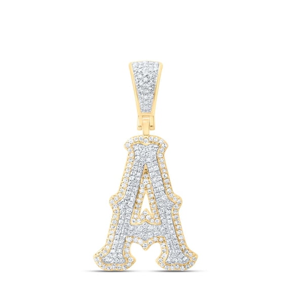 10K Yellow Gold Real Diamond Block Font Pointed Letter Initial A Pendant 3/4 CT