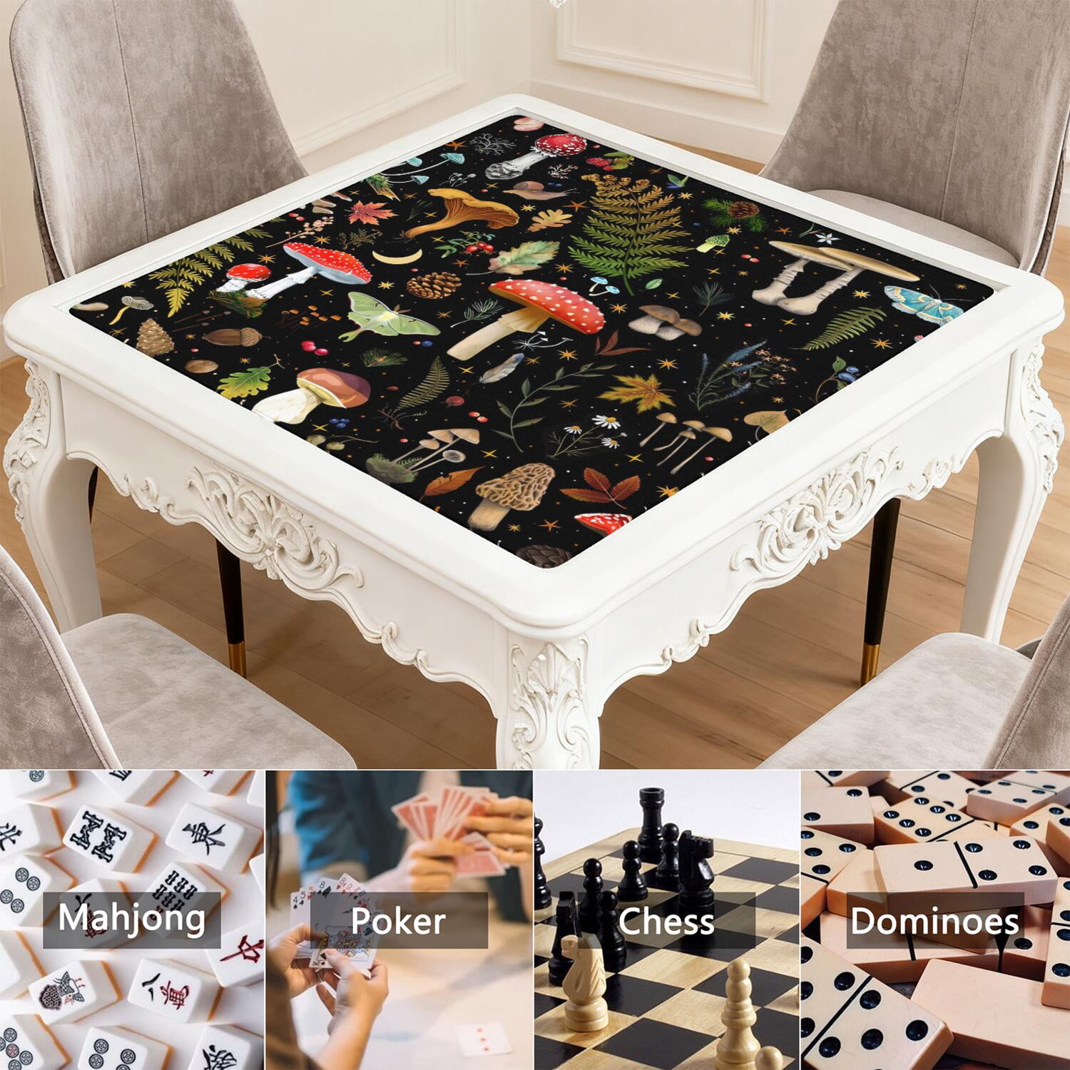 Square Botanical Style Mahjong Mat 31.5 Inches Crafted from Premium Rubber Featuring Anti-Slip Backing Grip and Noise Reduction Qualities for Multi-Game Table Protection