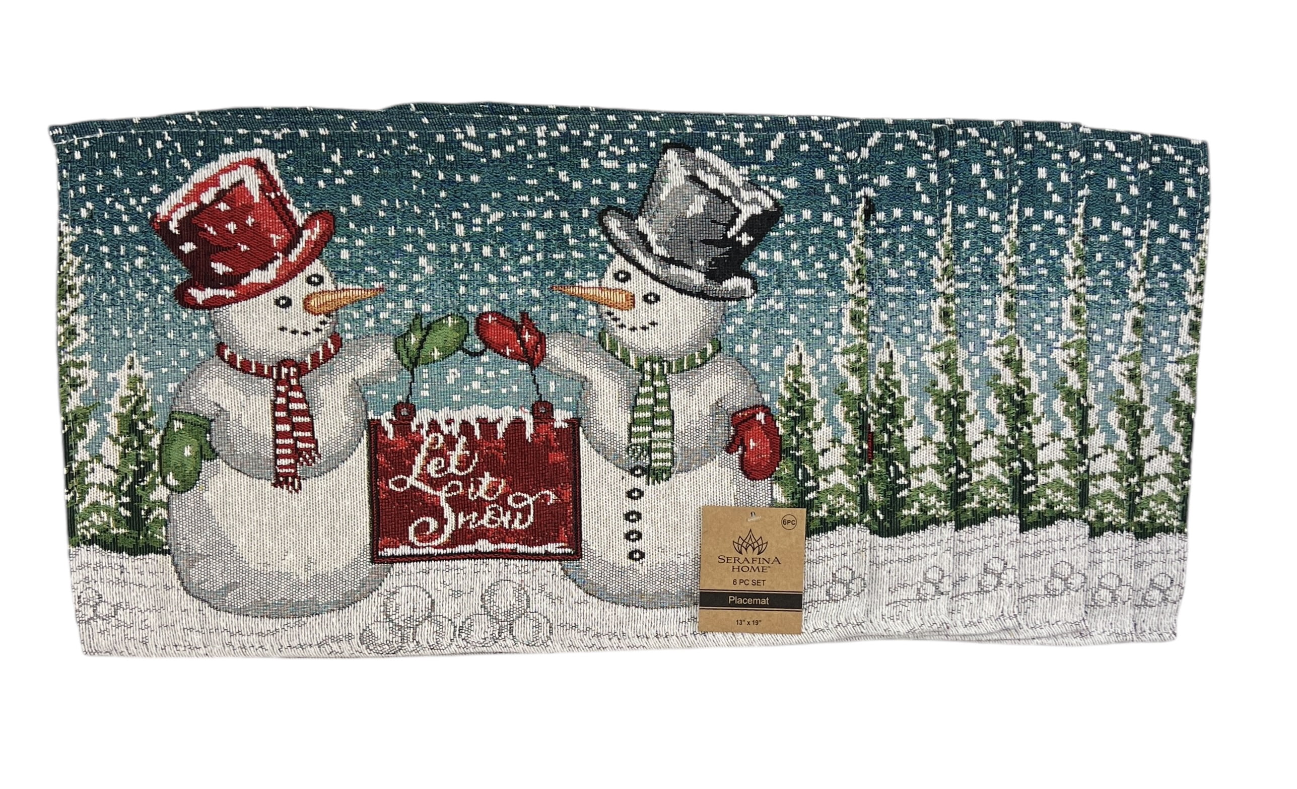 Serafina Home Holiday Let It Snow Christmas Tapestry Placemats, Set of Six (6) Colorful Tapestry Weave Fabric, for Holiday's, Thanksgiving, Winter, Christmas