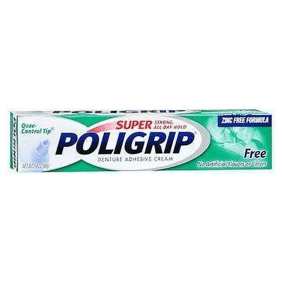 Super Poligrip Denture Orig Adhesive Cream Zinc-Free Formula, 2.4oz, 3-Pack