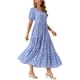 thumbnail image 4 of Vestido largo bohemio de verano con flores y mangas cortas, cuello cuadrado, con bolsillos, S azul, 4 of 6