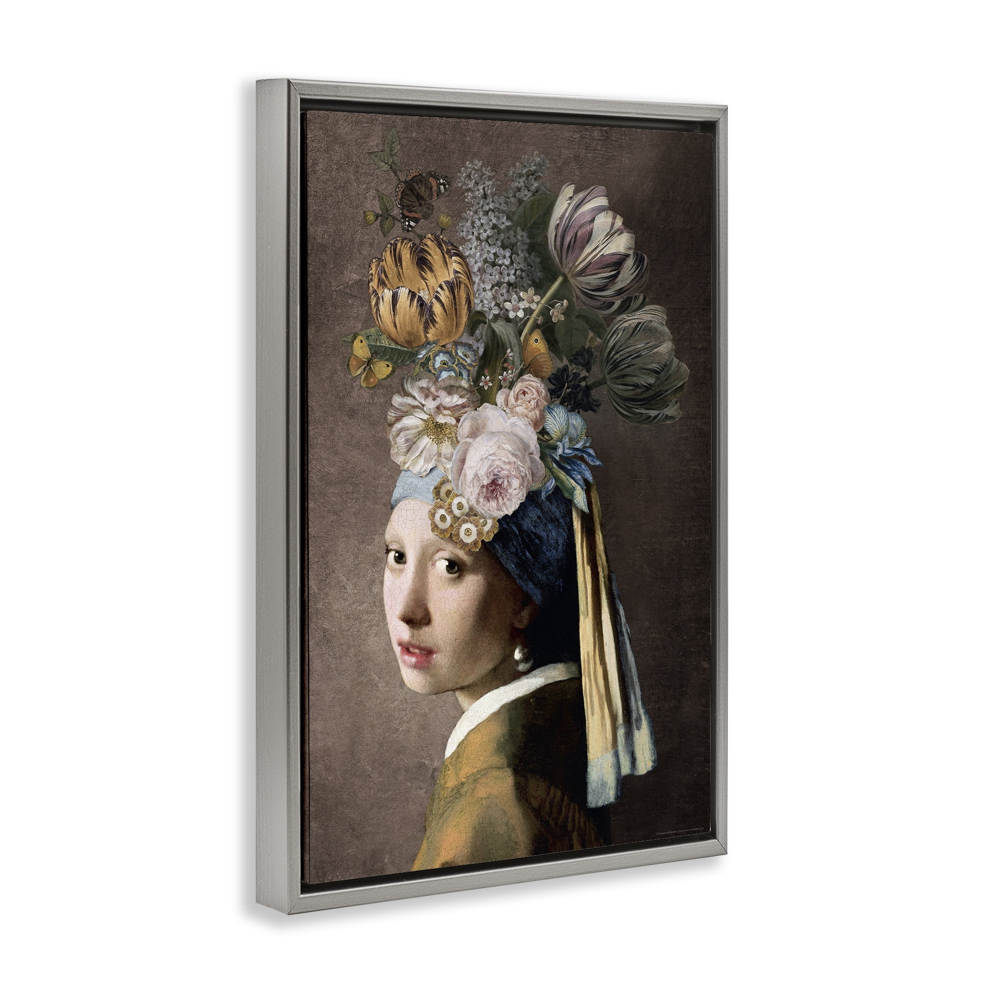 Stupell Industries Classic with Vintage Blooms People Painting Gray Floater Framed Canvas Art Print Wall Art, 17 x 25