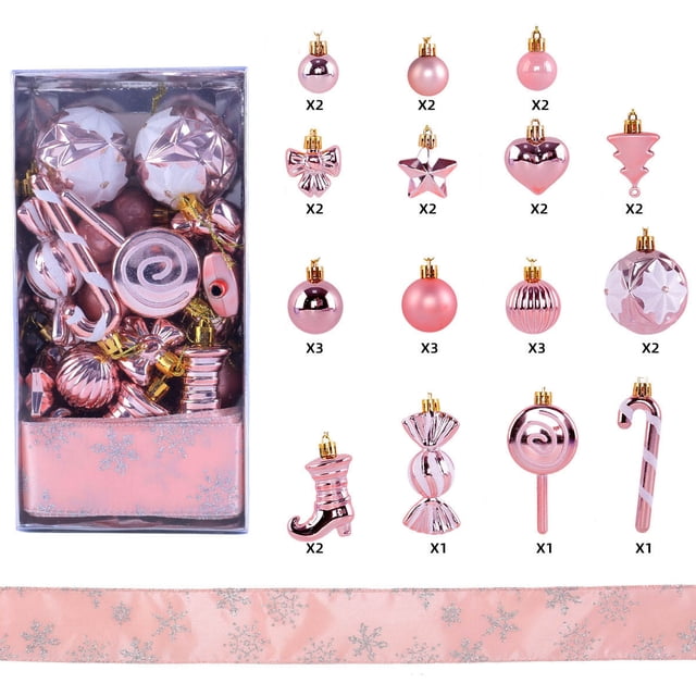 xihome Juego de 30 adornos navideños con formas variadas que incluyen bolas, bastones de caramelo y cintas para decorar el rbol de Navidad.