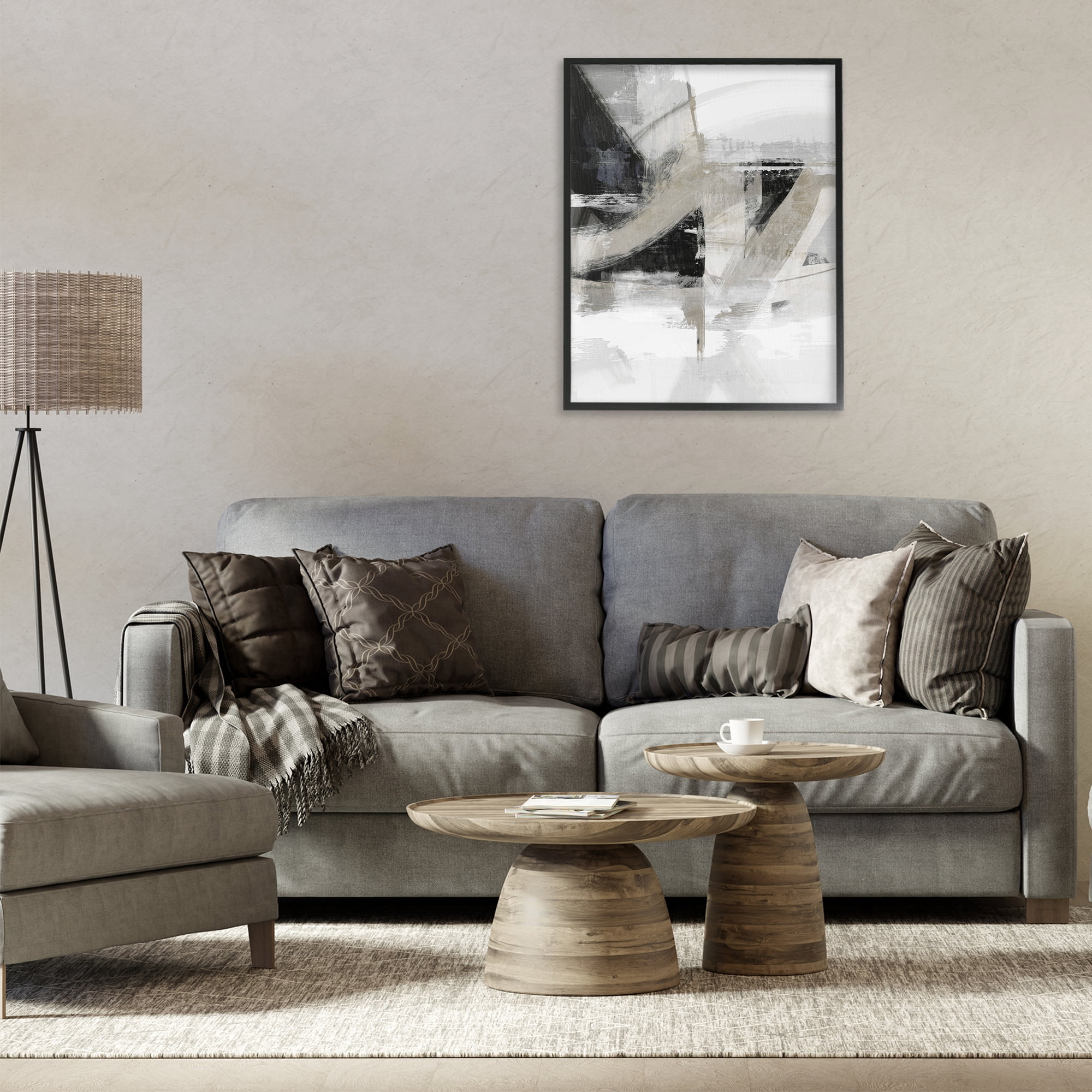 Stupell Industries Neutral Urban Complex Abstract Painting Black Framed Art Print Wall Art, 24 x 30