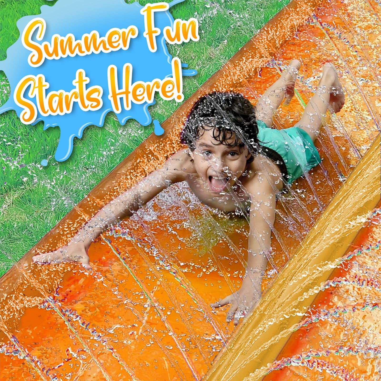 18 x 5 Ft Dual Lane Lawn Water Slide Backyard Outdoor Summer Fun for Ages 3 and Up