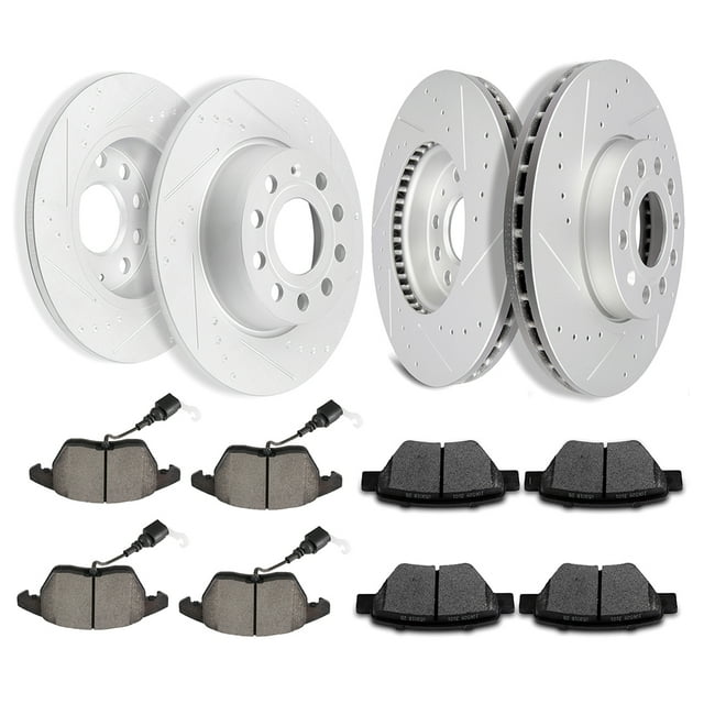 CCIYU Front Rear Drilled Slotted Brake Rotors + Ceramic Pads fit for