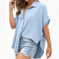 thumbnail image 2 of Horkkom Womens Summer Tops Short Sleeve Solid Color Button Down Shirts Collared Loose Casual Tops Slit Side L, 2 of 8