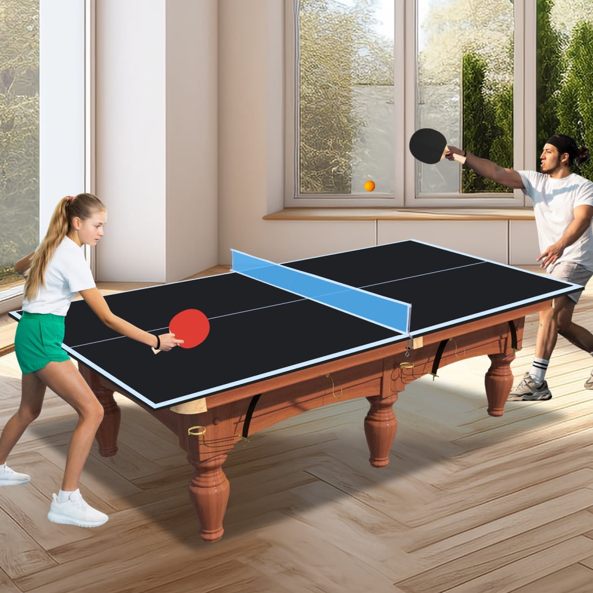 8ft Foldable Ping Pong Conversion Top – Portable Black Table Tennis Table Top for Indoor Games