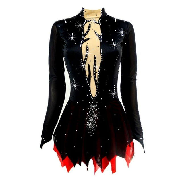 Vestido de patinaje artístico Soledad Vestido de estilo libre negro rojo 160