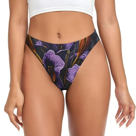 Qokaie Ornate Purple Floral Vase Printed Women s Cotton Thong Underwear  Sexy Breathable Panties G-string-4X-Large