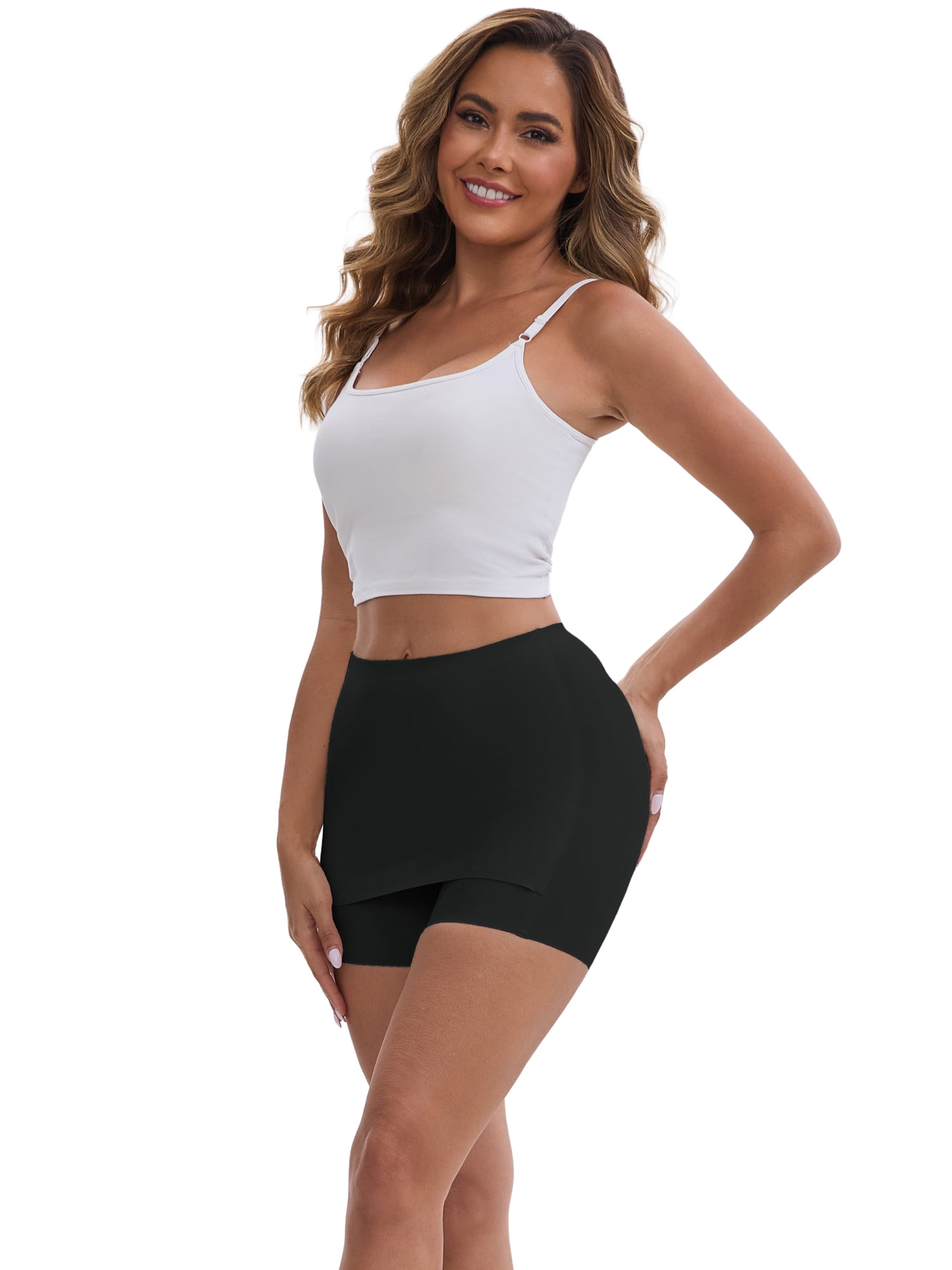 DARING DIVA Women's Seamless Tummy Control Half Slip Shorts L Black