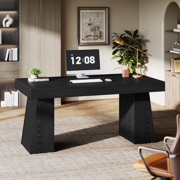 Finmind 55'' Executive Desk, Thick Wood Office Computer Desk, Black