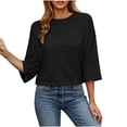 thumbnail image 6 of PIWHJQK Women 3/4 Length Sleeve Loungewear Shirts Women Solid Round Neck 3/4 Sleeve Open Back Top Women Blouses, 6 of 8
