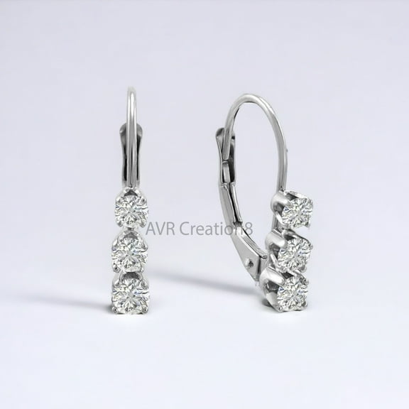 Three Stone Round Cut Dainty Diamond Huggie Hoop Earrings, 14K White Gold Plated Jewelry Gift for Women