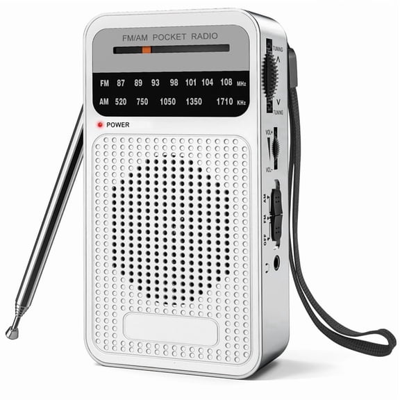 AM FM Pocket Radio, Transistor Radio with Loudspeaker, Headphone Jack, Portable Radio for Indoor, Outdoor Use Silver