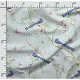 thumbnail image 2 of Soimoi Bird & Flowers Print, Silk Fabric, Decor Sewing Fabric by The Yard 42 Inch Wide,Decorative Fabric for Shirts Suits Ties, Baby Blue, 2 of 5